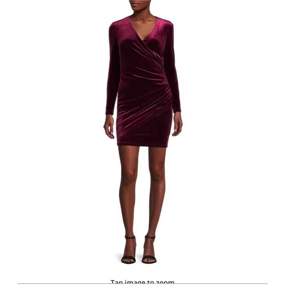 Alex Marie Nikki Long Sleeve Surplice V-Neck Stretch Velvet Social Dress